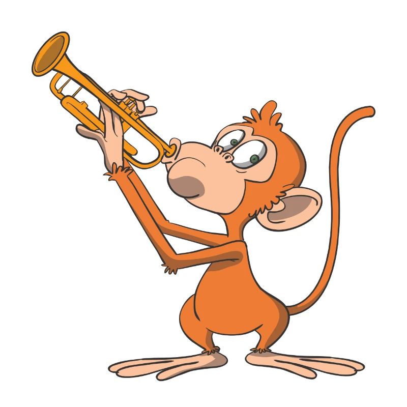 Affe spielt Trompete