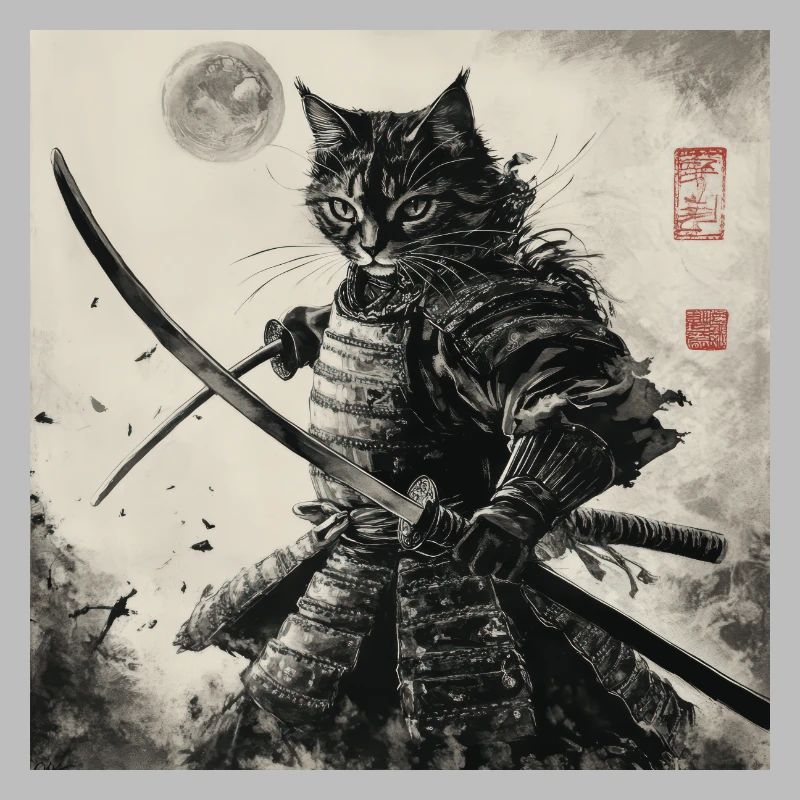 Cat Samurai Japan Ukiyo-E
