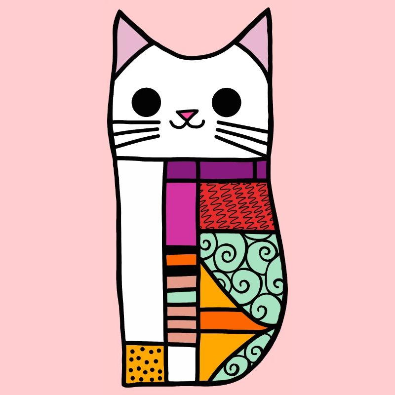 Patchwork White Kawaii Cat