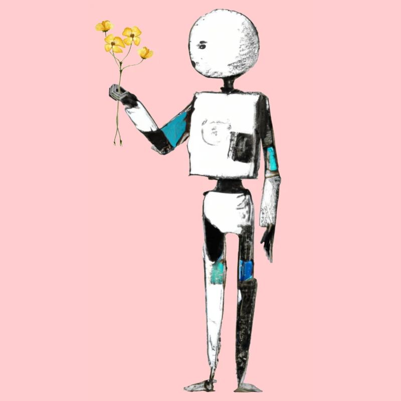 robot avec des fleurs