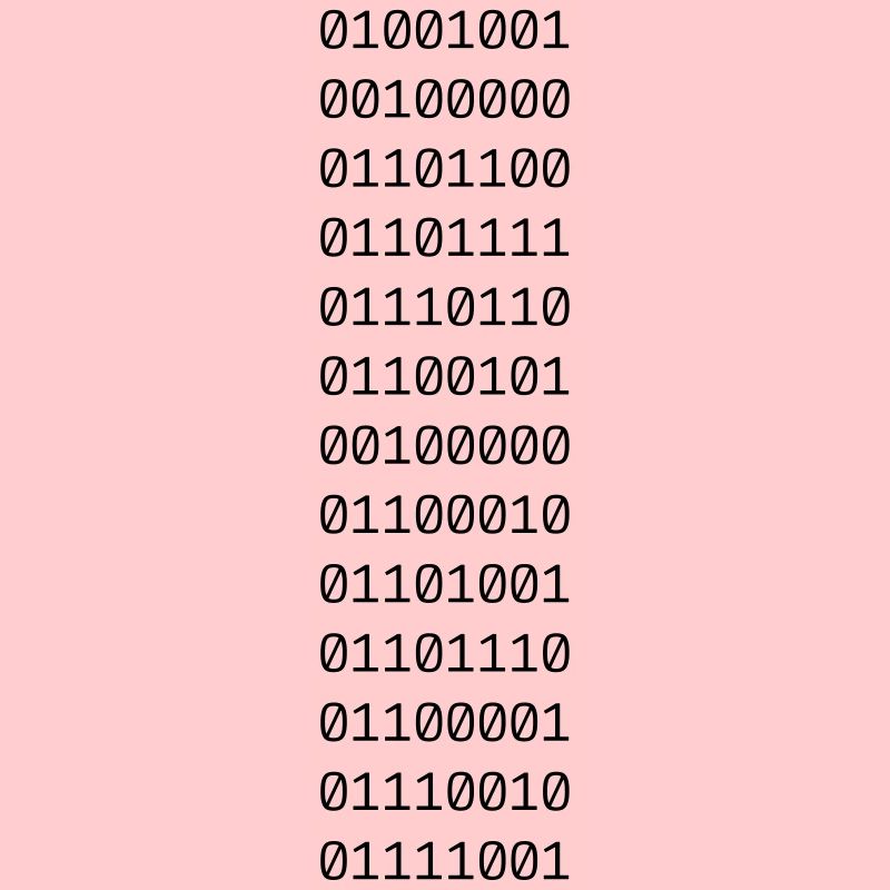 "J'AIME BINARY" en binaire.