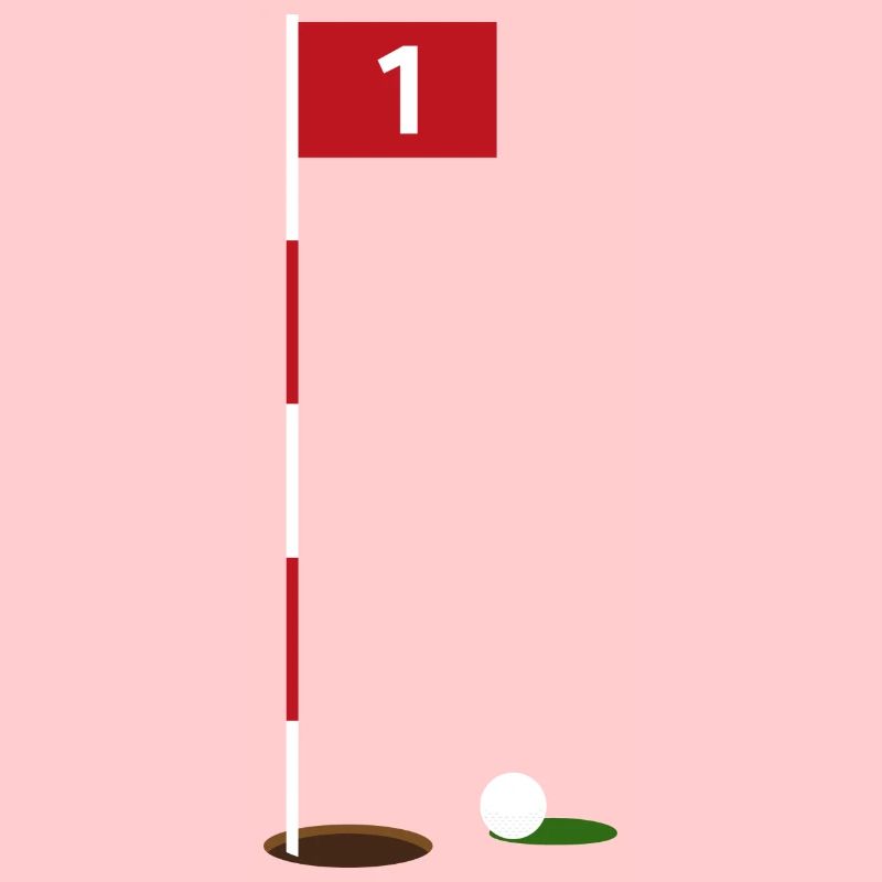 Balle de golf devant le drapeau et trou / drapeau de golf