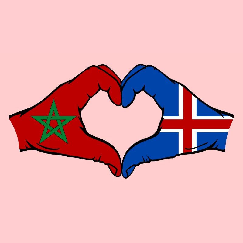 Morocco Iceland Flag Hands Heart Shape