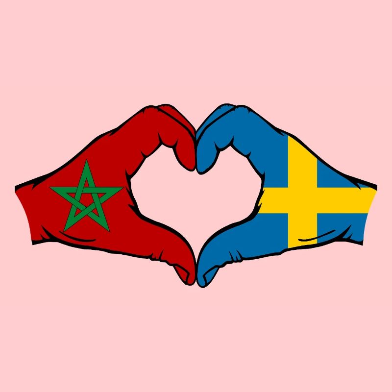 Maroc Suède Drapeau Mains Coeur Forme
