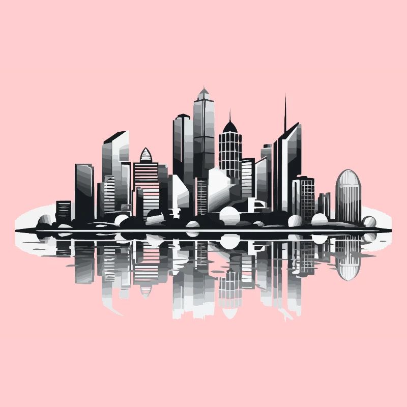 Black and White Skyline Reflection