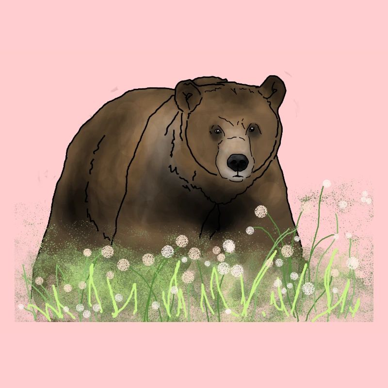 Ours dans la prairie de fleurs
