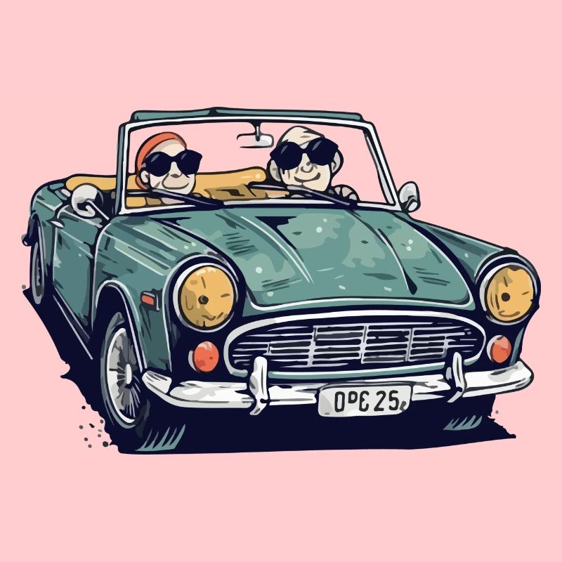 Denise and roger in a convertible