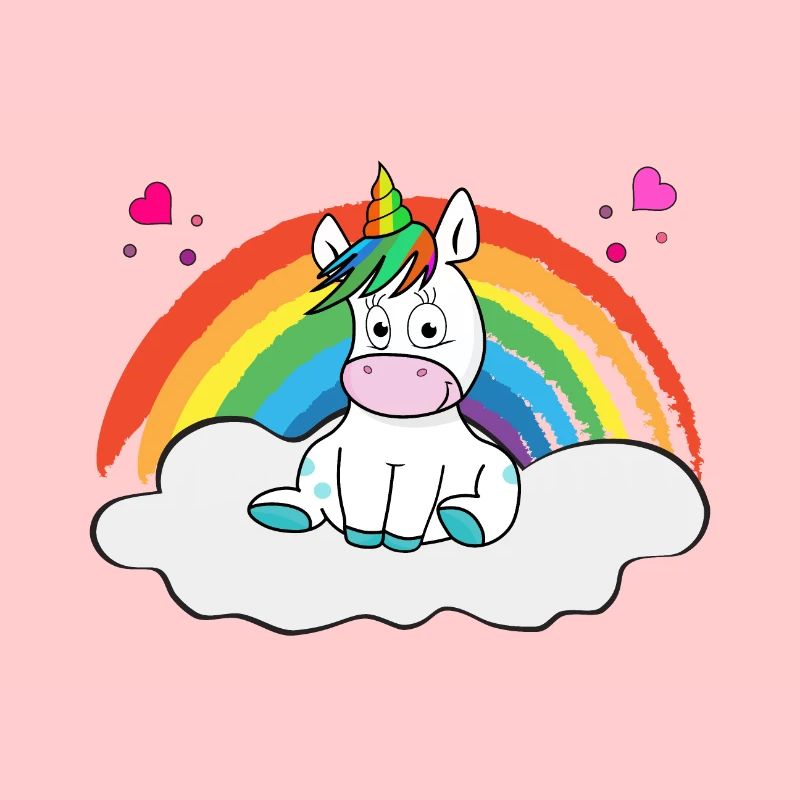 Magic unicorn on cloud with rainbow