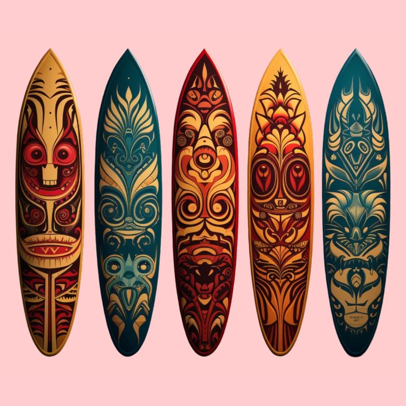 Art polynésien sur différentes planches de surf