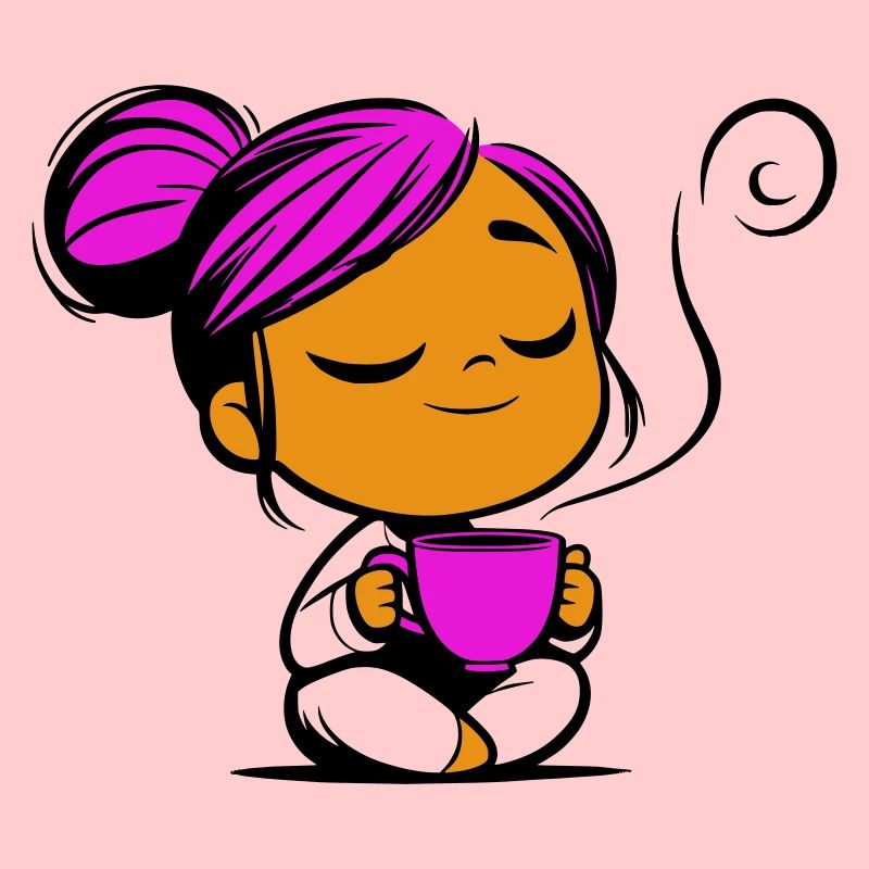 Tassmine enspannt mit einer Tasse Tee oder Kaffee