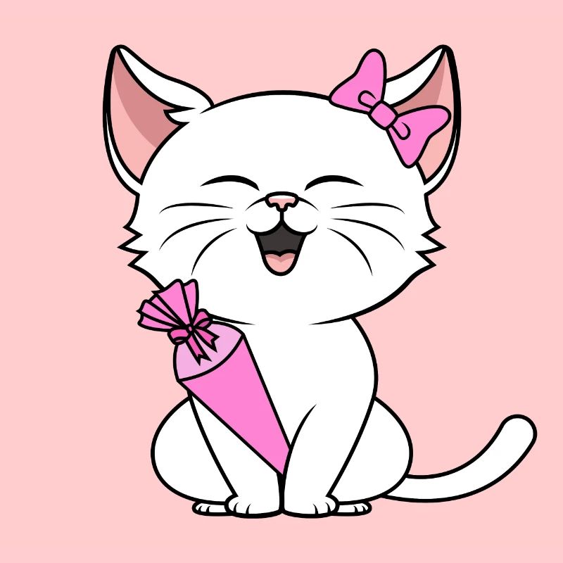 Schulkind Mädchen Einschulung Katze mit Schultüte