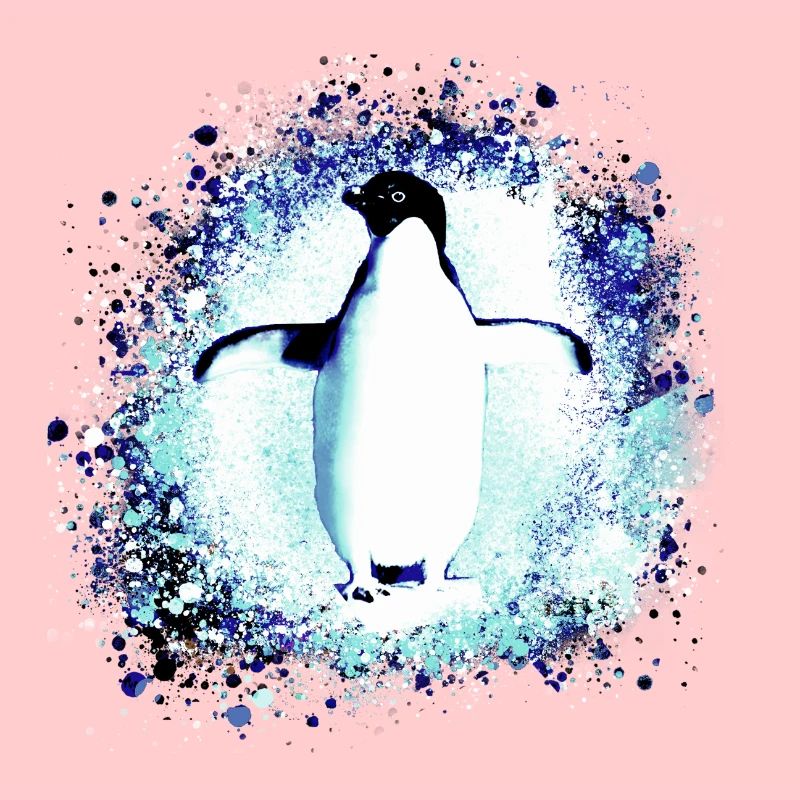 penguin,king penguin,graffiti,blue, snow