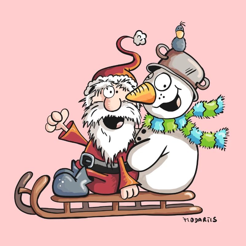 Santa Claus and Snowman - Sledge - Christmas