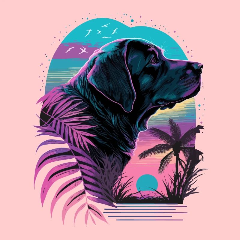 Labrador Retriever liebt Beach Vaporwave