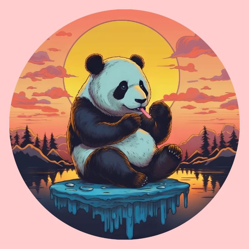 Süßer Panda auf Eisscholle mit Süßigkeiten - Sonne