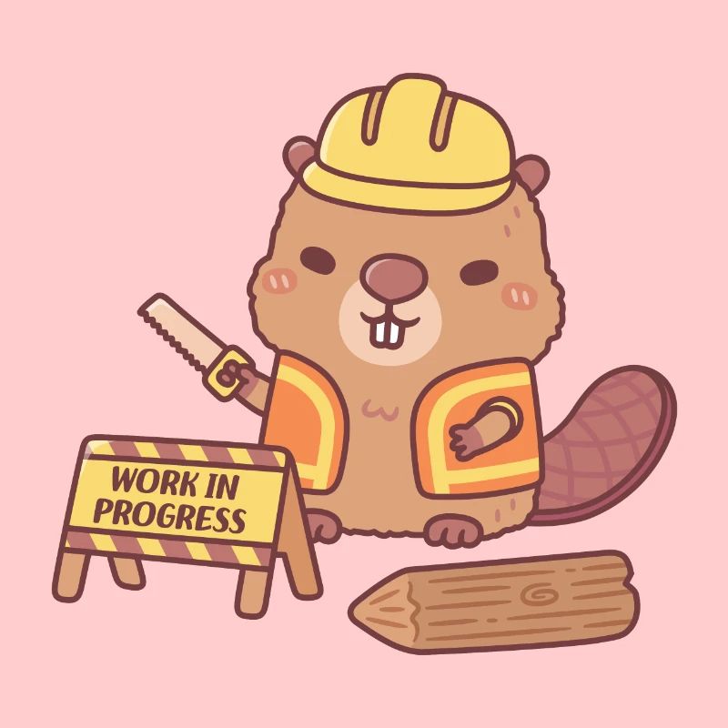 Cute Beaver Construction Cartoon Work In Progress