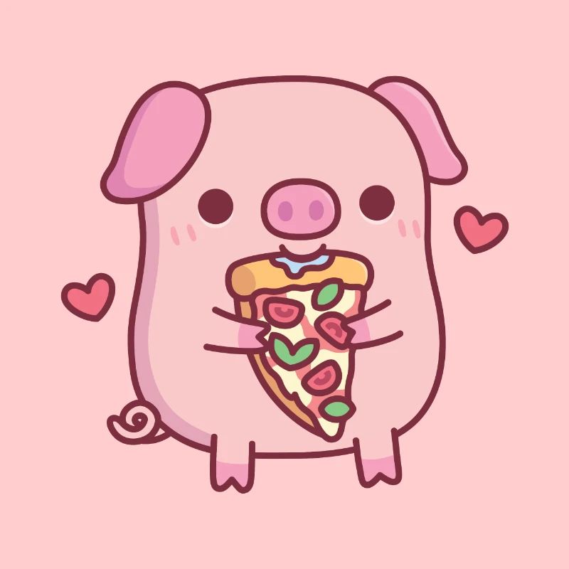 Mignon petit cochon mangeant de la pizza Margherita