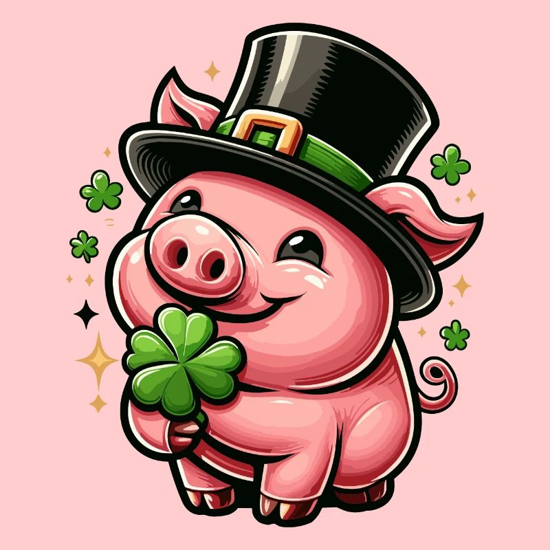 COCHON PORTE-BONHEUR TRÈFLE TRÈFLE CHAPEAU HAUT DE FORME CHANCE PROSPÉRITÉ