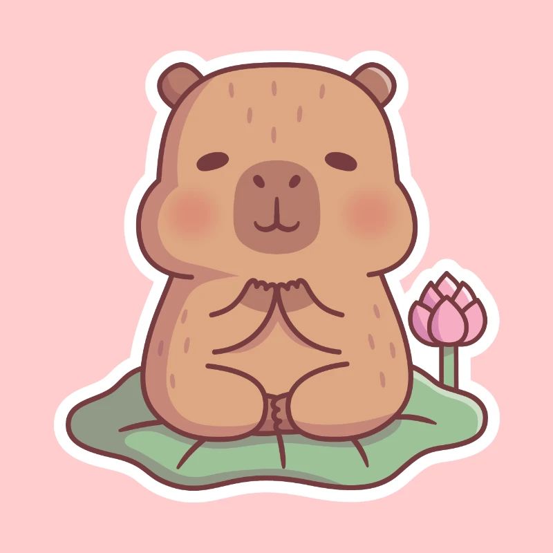 Cute Capybara Meditating On Lotus Leaf