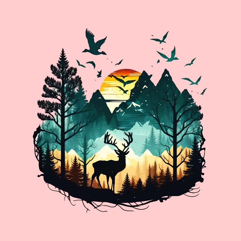 Landscape Deer | Mountains | Sun