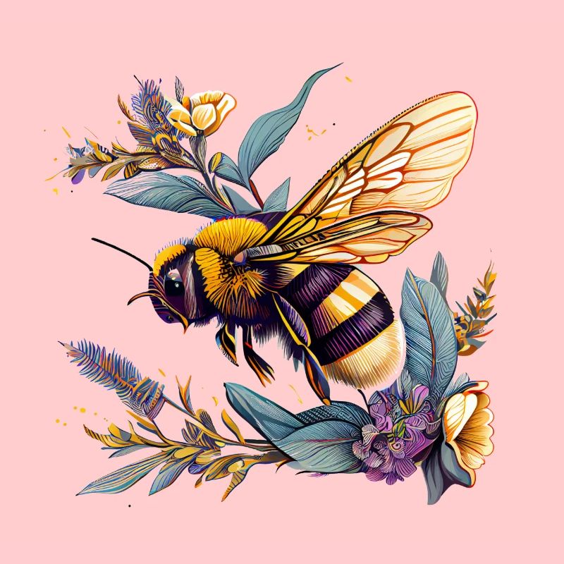 Cool Bee Motif with Flowers Cartoon Comic