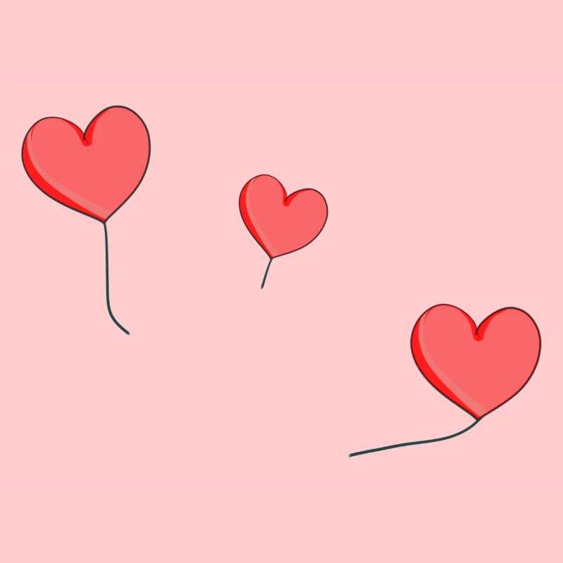 three hearts red balloon
