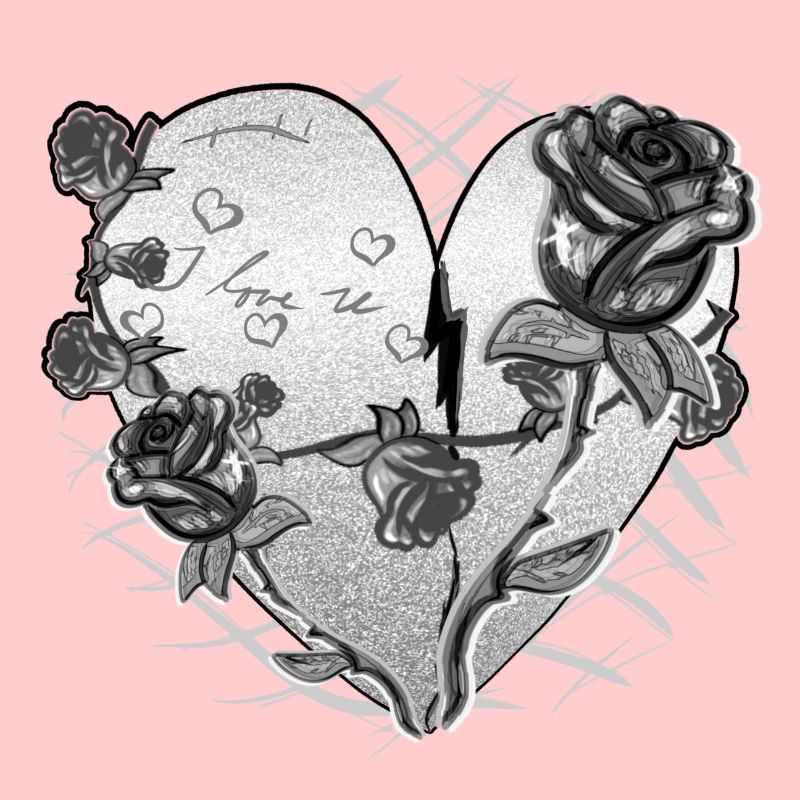 Heart Shape Symbol Pattern Roses Flowers Glitter