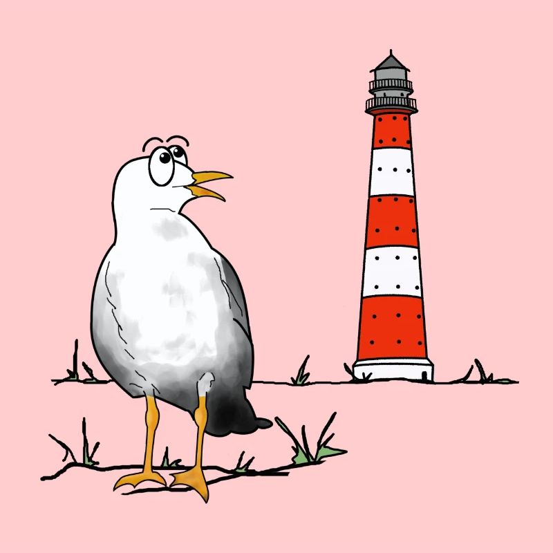 Seagull, lighthouse, sea, cleaned up