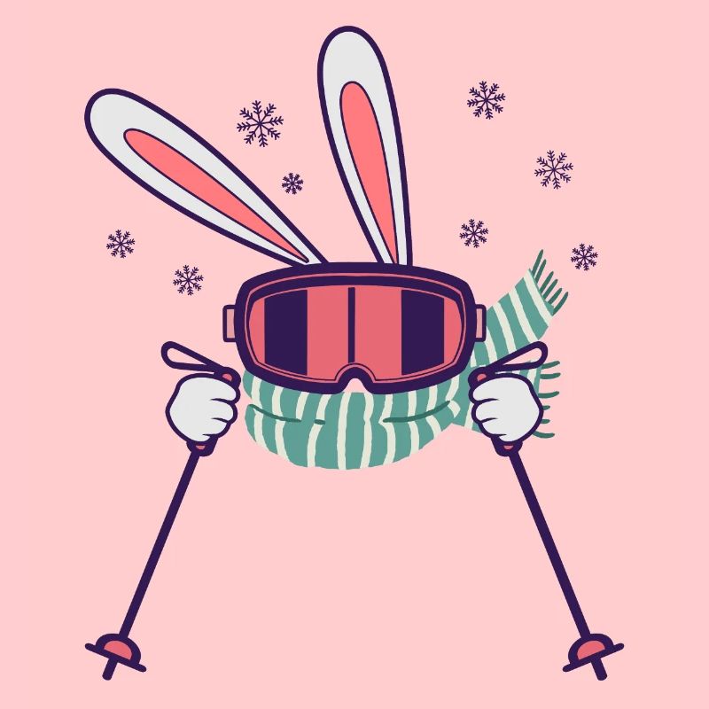 Lapin de ski avec bâtons de ski Lunettes de ski et écharpe