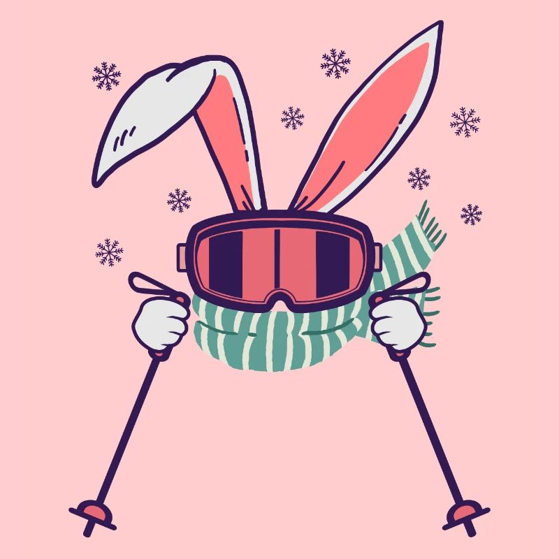 Lapin de ski avec bâtons de ski Lunettes de ski et écharpe