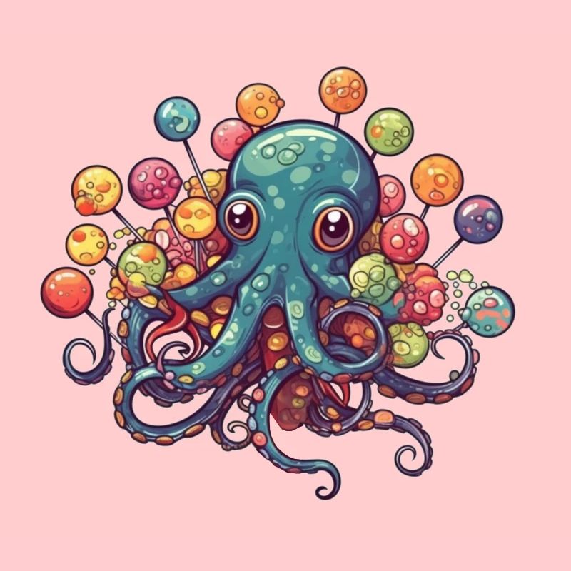 Funny Comic Octopus with Lollipops