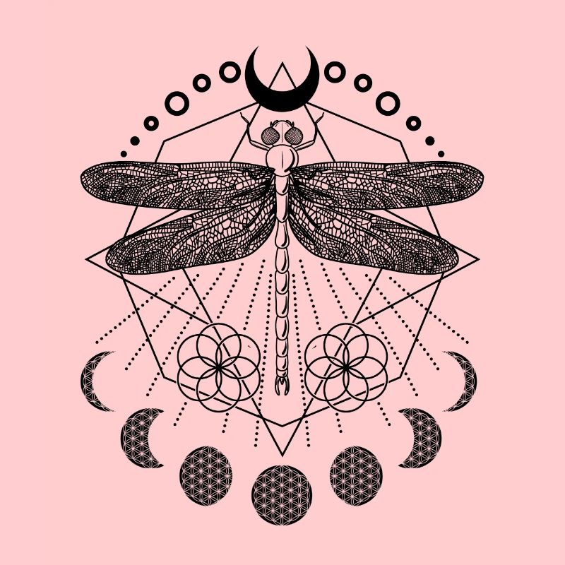 Libelle vintage boho tatouage avec fleur de vie