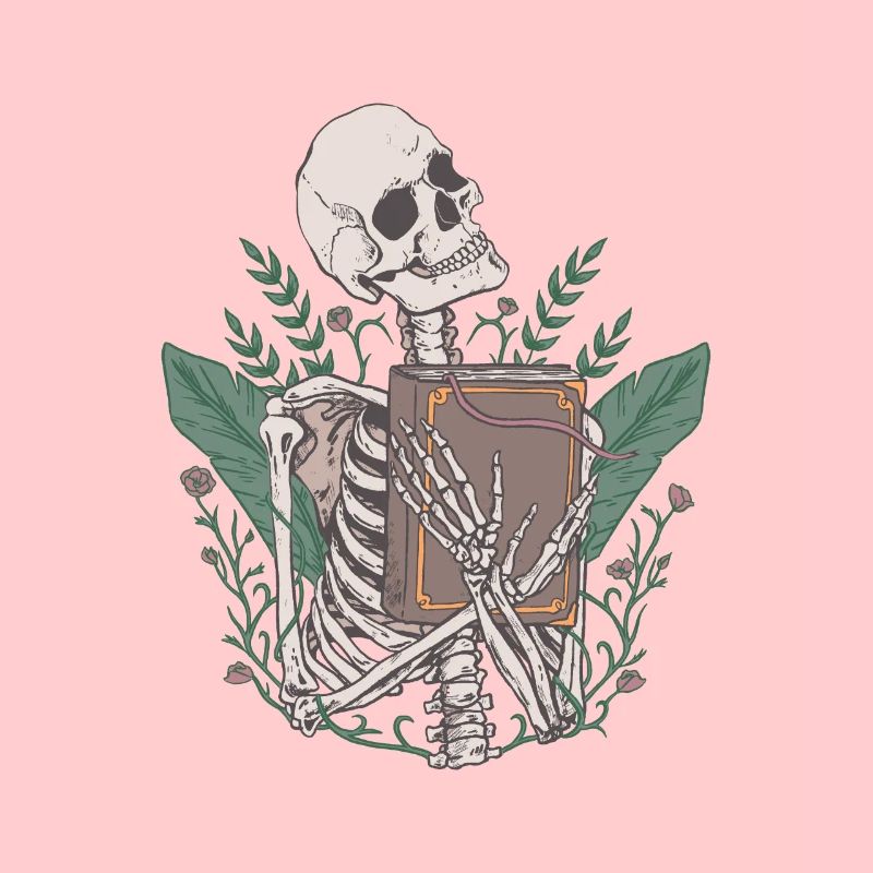 Skelett mit Buch in der Hand
