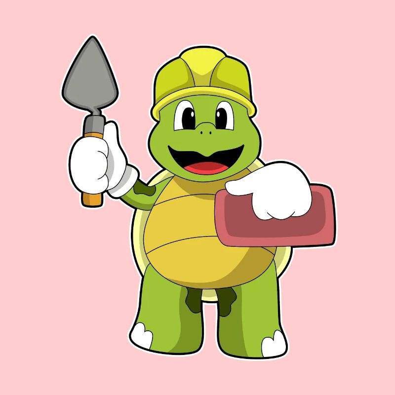 Turtle as a mason with stone