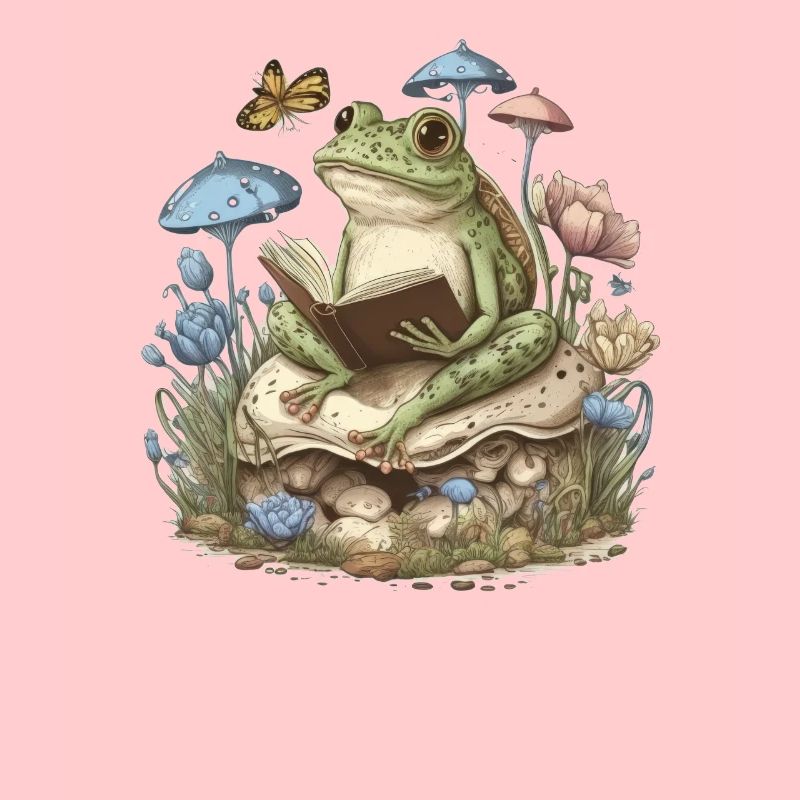 Lecture de grenouille champignon esthétique cottagecore blanc