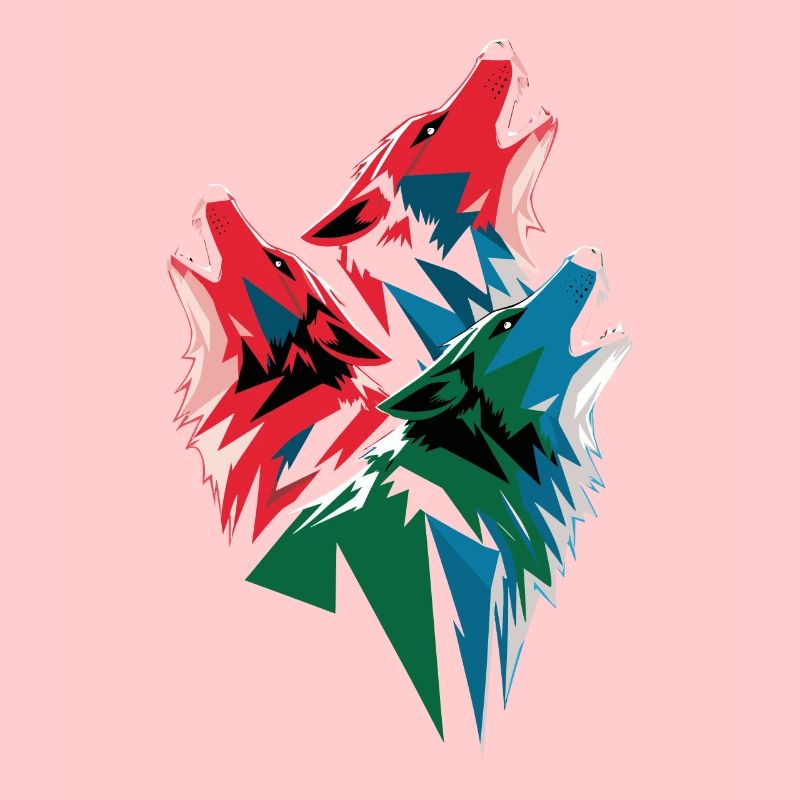 Three Colorful Wolves Artwork