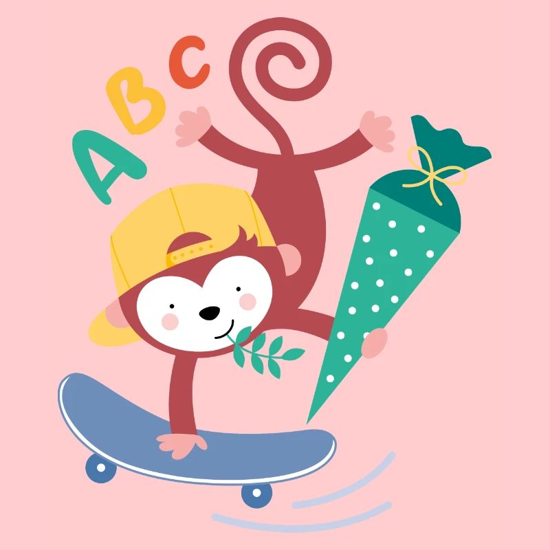 Singe sur planche à roulettes avec cône d’écolier