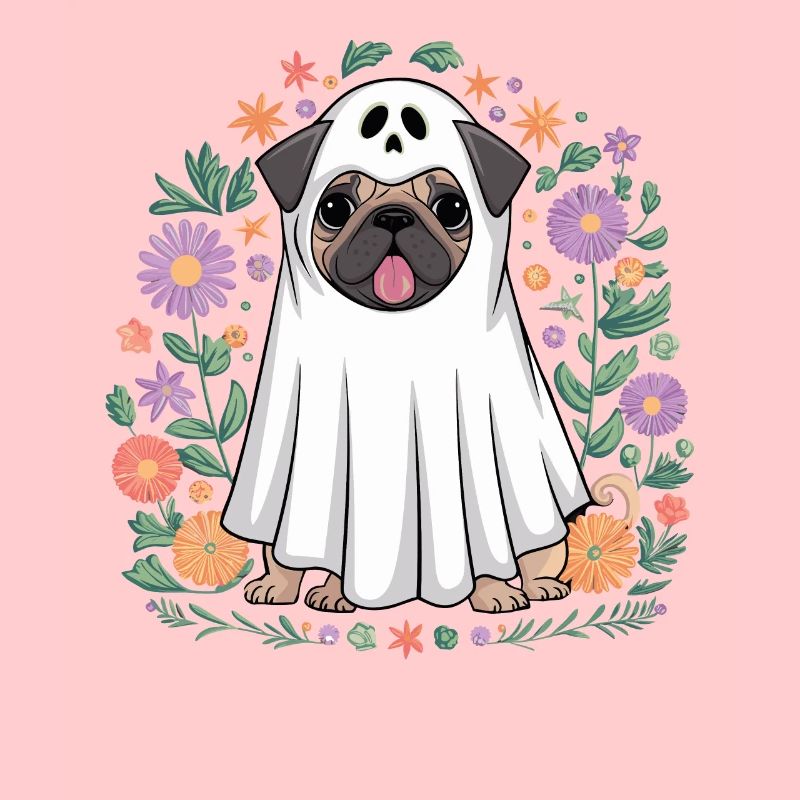 Halloween Lustiger Mops Geist Mit Blumen