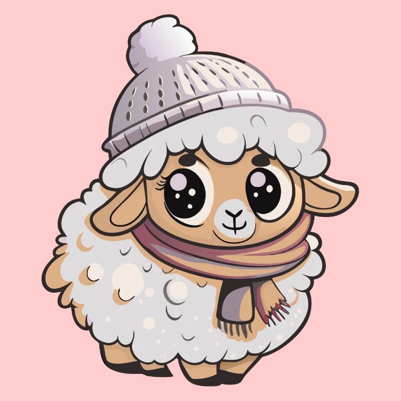Mouton mignon avec écharpe et chapeau à pompon.