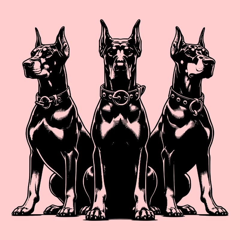 Drei wachsame Dobermänner Hunde