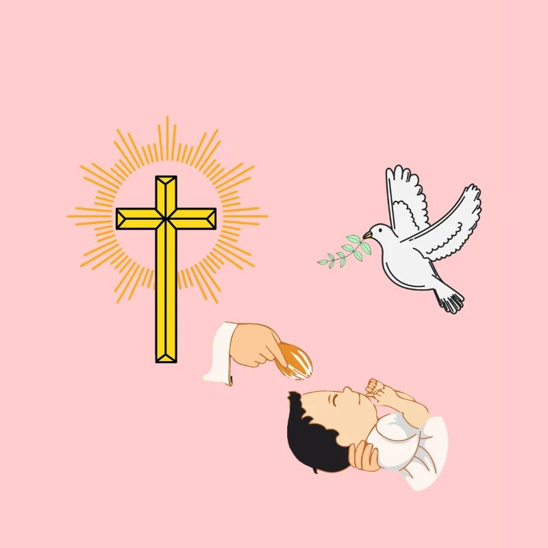 Baptêmes de bébé avec une colombe et une croix