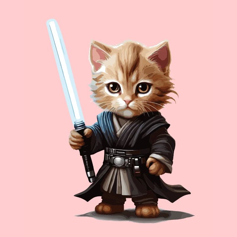 Chat mignon avec un sabre laser