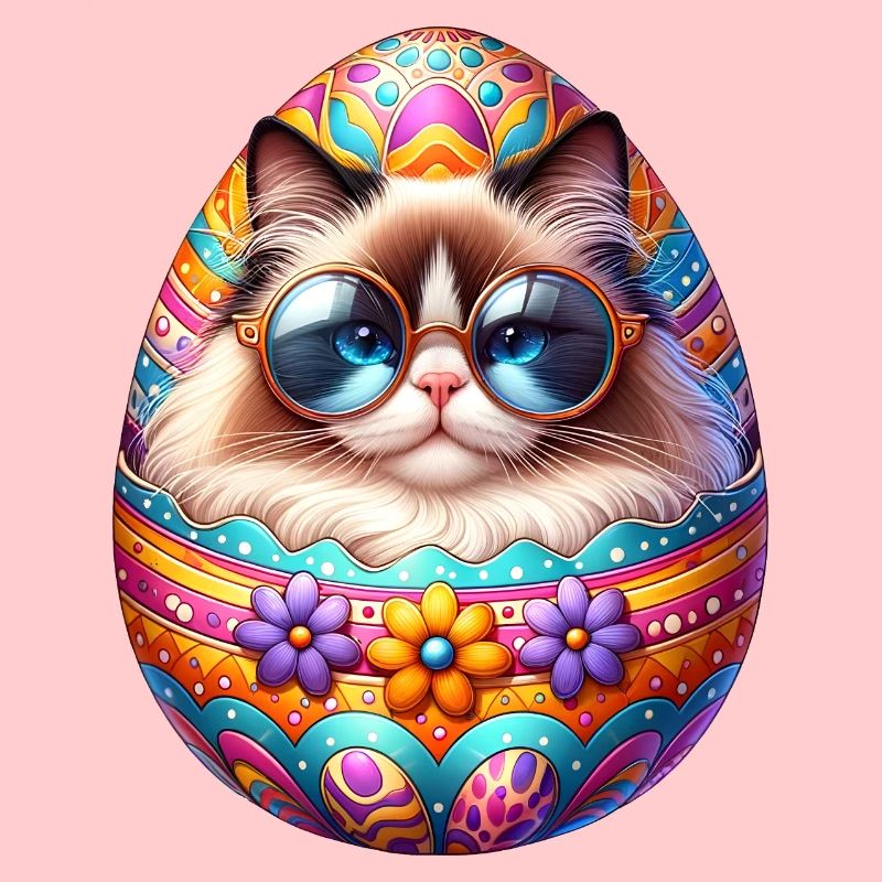 Chat Ragdoll dans la conception d’oeuf de Pâques