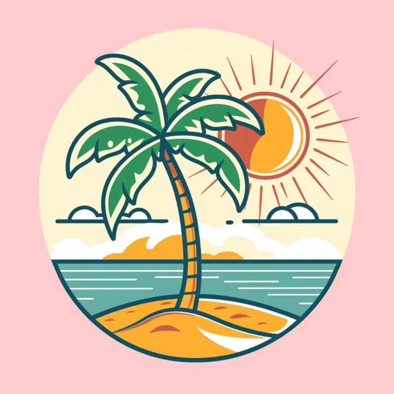 Palmier de l’île au coucher du soleil
