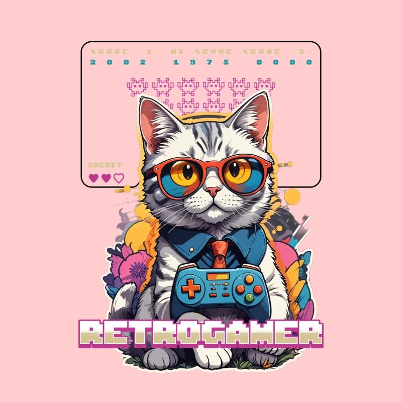 Retro Gaming Cat: Retrogamer with Controller