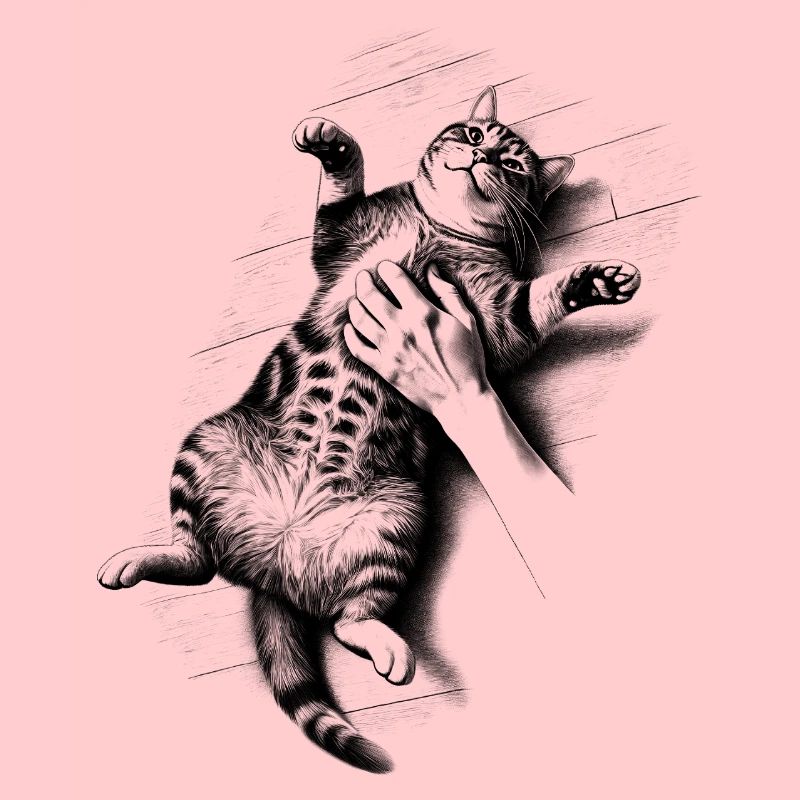 Cat gets belly rub