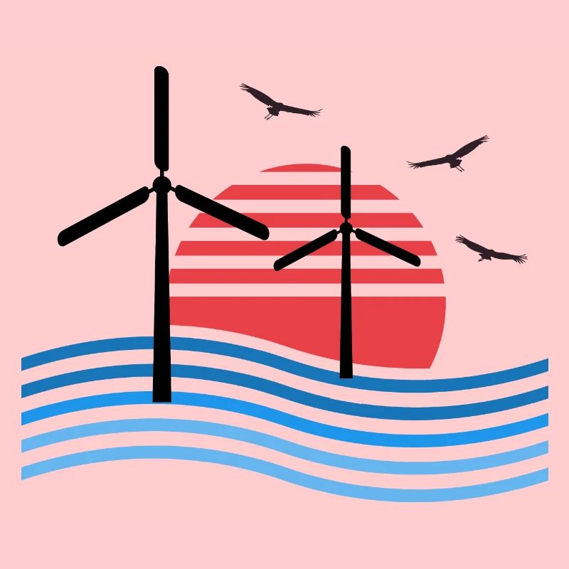 Éolienne Coucher de soleil Oiseaux