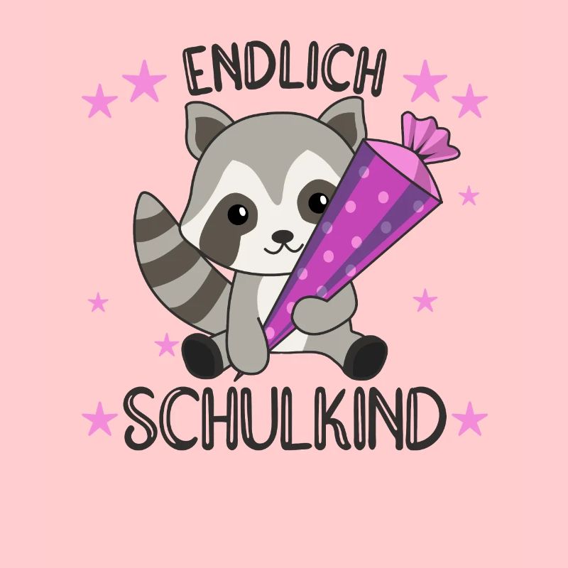 endlich Schulkind Einschulung Schule Waschbär