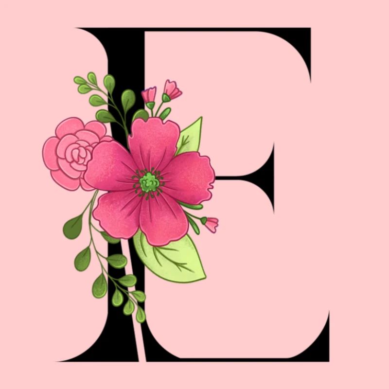 Eleganter Buchstabe 'E' mit Blumen