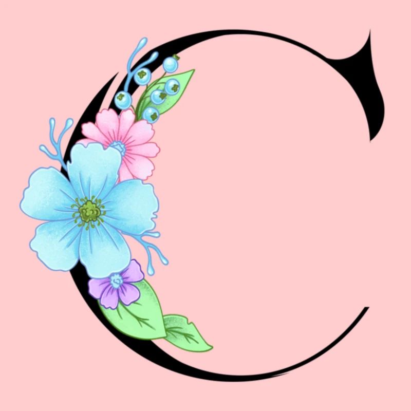 Eleganter Buchstabe 'C' mit Blumen